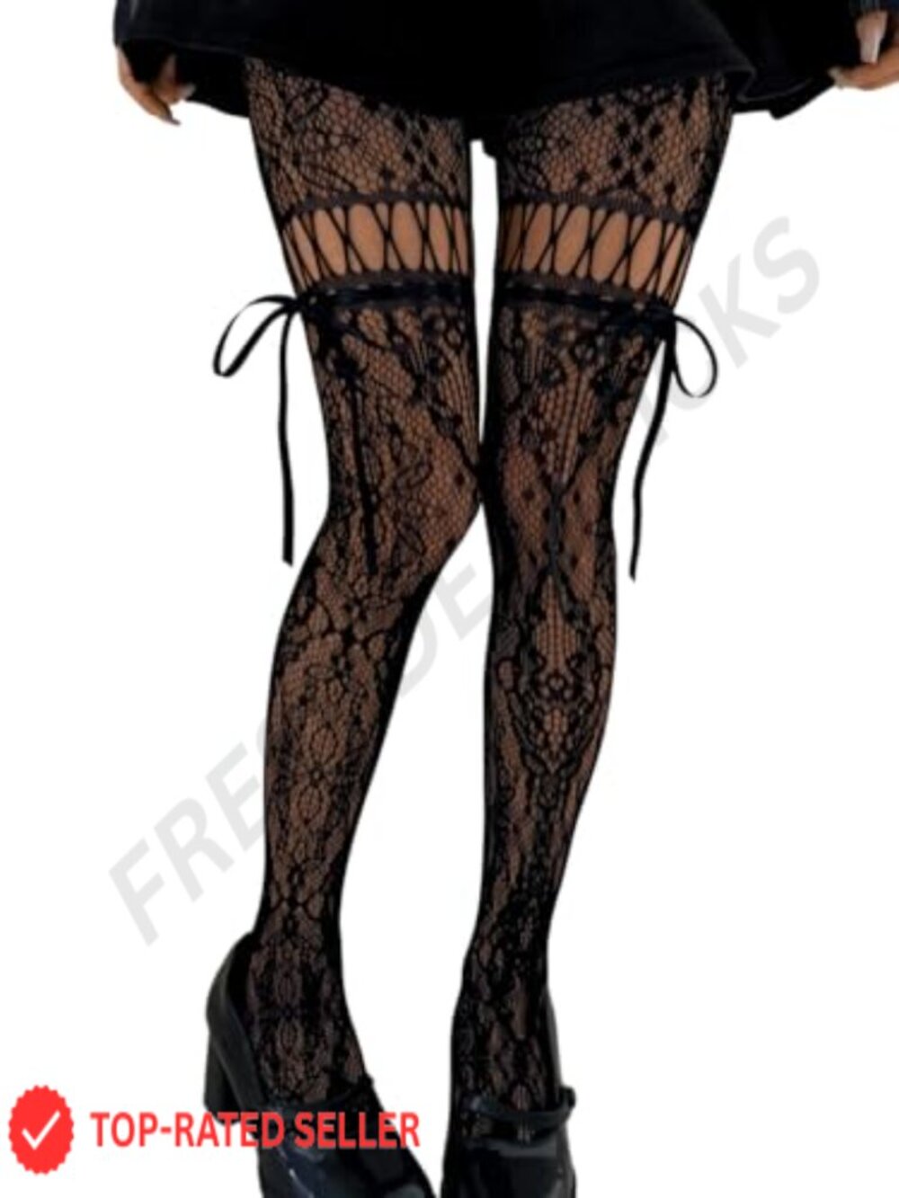 Lace Tights with Bows Floral Fishnet Stockings Sexy Goth Halloween Cosplay